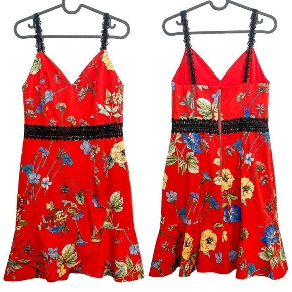Alice + Olivia Kirby Floral Fit-N-Flare Mini Dress Red - Picture 5 of 9